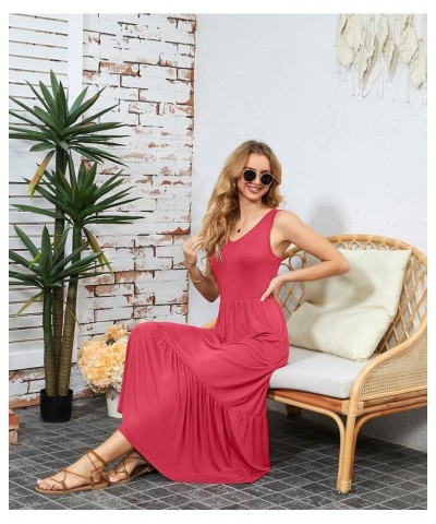 Women's Summer Casual Sleeveless V Neck Swing Dress Flowy Tiered Maxi Beach Dress with Pockets Peach Red $16.80 Dresses