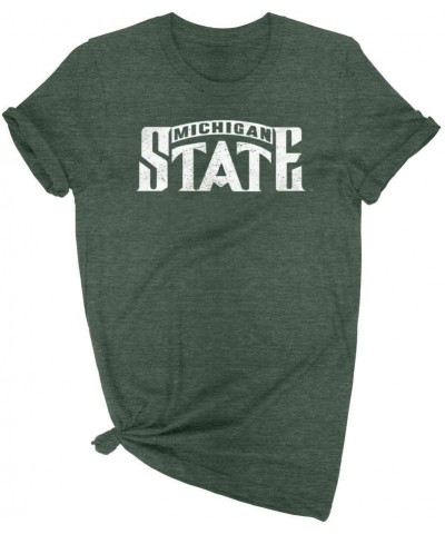 Michigan State Spartans Vintage and Retro MSU Unisex Shirts T-Shirts Tees Short Sleeve Apparel Forest Green $16.10 Tops