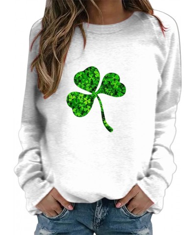 St Patricks Day Shirt Women Clover Printing Crew Neck Pullover Sweatshirt Raglan Lightweight Vintage Shamrock Tops F_white $5...