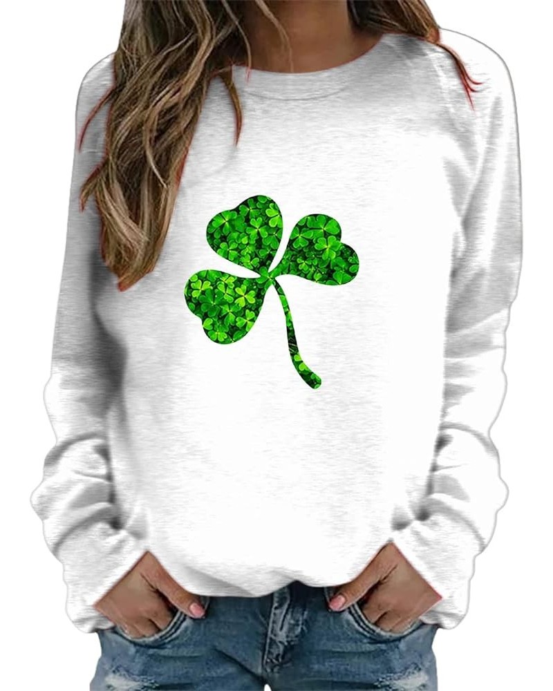 St Patricks Day Shirt Women Clover Printing Crew Neck Pullover Sweatshirt Raglan Lightweight Vintage Shamrock Tops F_white $5...