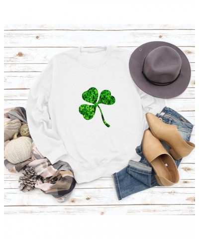 St Patricks Day Shirt Women Clover Printing Crew Neck Pullover Sweatshirt Raglan Lightweight Vintage Shamrock Tops F_white $5...