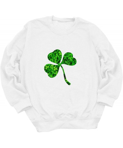 St Patricks Day Shirt Women Clover Printing Crew Neck Pullover Sweatshirt Raglan Lightweight Vintage Shamrock Tops F_white $5...