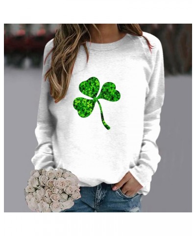 St Patricks Day Shirt Women Clover Printing Crew Neck Pullover Sweatshirt Raglan Lightweight Vintage Shamrock Tops F_white $5...