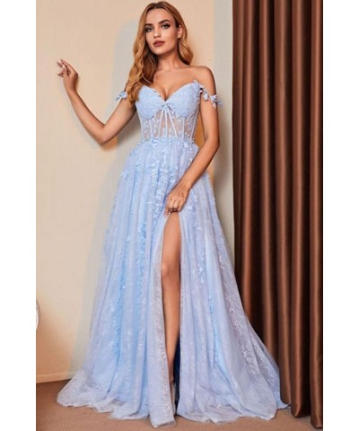 Off Shoulder Tulle Lace Appliques Prom Dress with Side Slit A Line Sweetheart Neck Evening Dress Long for Women RS020 Fuchsia...