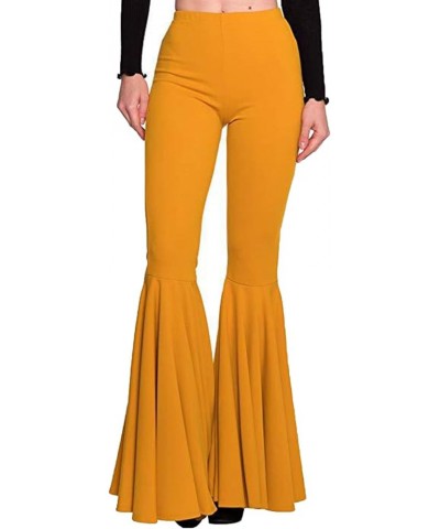 Women High Waisted Flare Pants Solid Color Fashion Pleated Bell Bottoms(7 Colors) Yellow $15.40 Pants