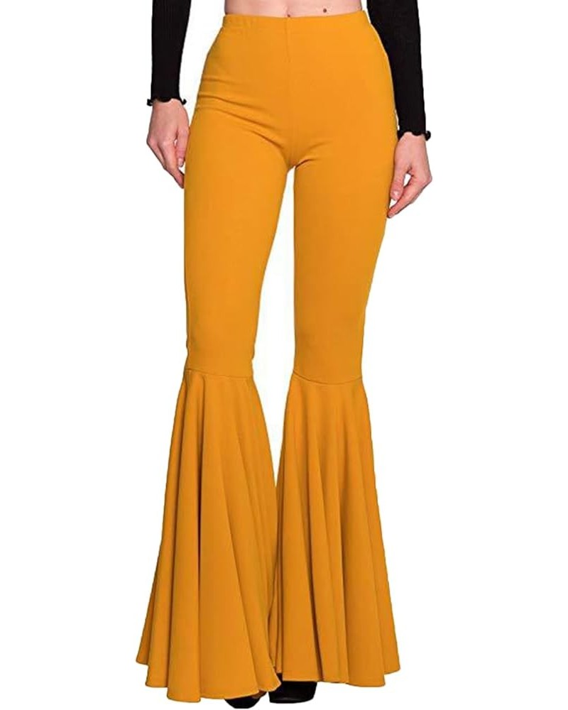 Women High Waisted Flare Pants Solid Color Fashion Pleated Bell Bottoms(7 Colors) Yellow $15.40 Pants