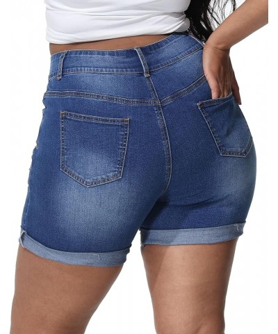 Womens Plus Size Jean Shorts High Waisted Distressed Denim Shorts Casual Ripped Fold Hem Short Jeans Royal Blue-067 $17.50 Sh...