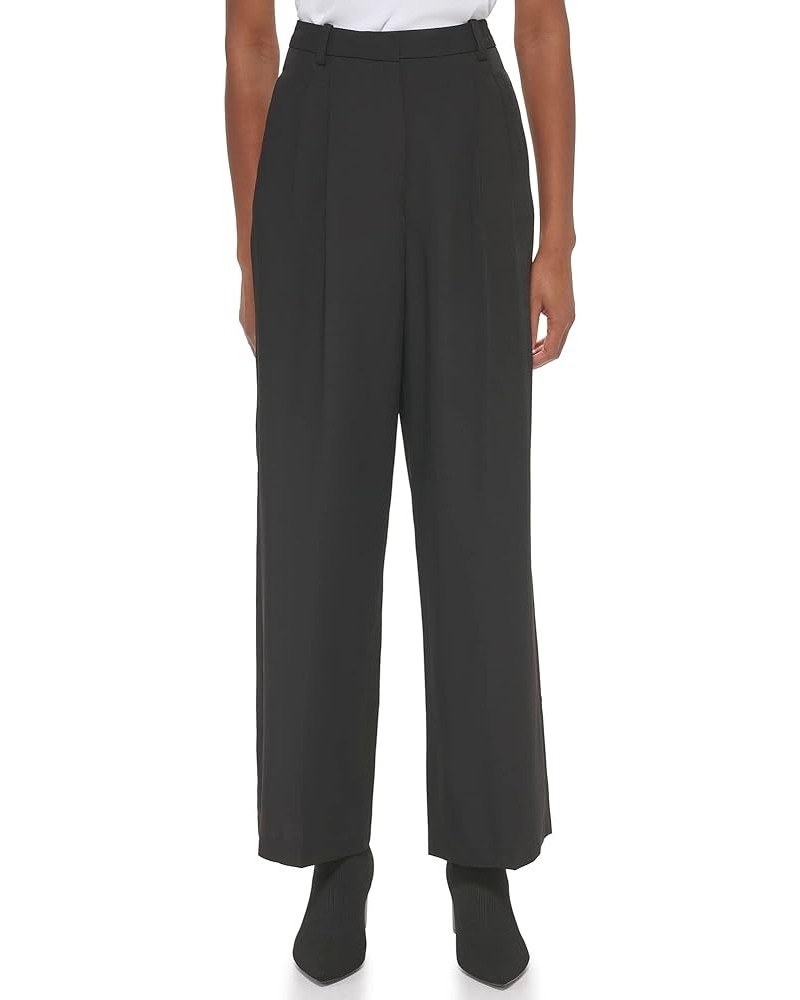 Women's Solid Crepe Pleated Straight Leg Pant (Standard and Plus Size) Black $11.95 Pants