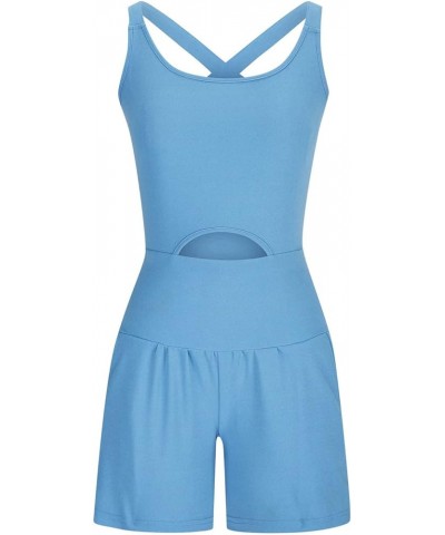 Womens Workout Rompers for Summer Dressy Short Overalls One Piece Outfits Scoop Neck Cutout Gym Yoga Jumpsuits A09-light Blue...