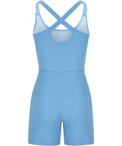 Womens Workout Rompers for Summer Dressy Short Overalls One Piece Outfits Scoop Neck Cutout Gym Yoga Jumpsuits A09-light Blue...