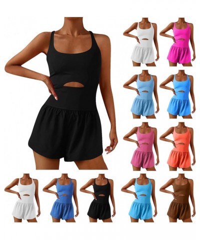 Womens Workout Rompers for Summer Dressy Short Overalls One Piece Outfits Scoop Neck Cutout Gym Yoga Jumpsuits A09-light Blue...