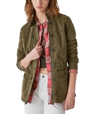 Women's Long Sleeve Button Up Two Pocket Utility Jacket Olive Night $28.99 Jackets