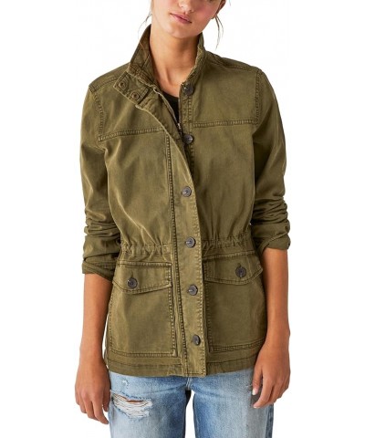 Women's Long Sleeve Button Up Two Pocket Utility Jacket Olive Night $28.99 Jackets