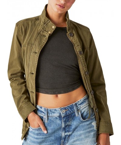 Women's Long Sleeve Button Up Two Pocket Utility Jacket Olive Night $28.99 Jackets