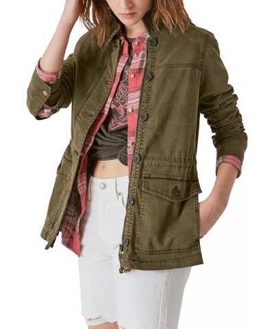 Women's Long Sleeve Button Up Two Pocket Utility Jacket Olive Night $28.99 Jackets