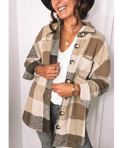 Women's Brushed Plaid Shirts Long Sleeve Flannel Lapel Button Down Cardigan Boyfriend Shacket Jacket Coats A-khaki $14.88 Blo...