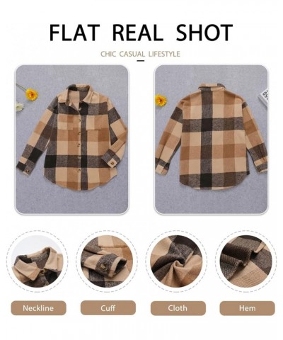 Women's Brushed Plaid Shirts Long Sleeve Flannel Lapel Button Down Cardigan Boyfriend Shacket Jacket Coats A-khaki $14.88 Blo...