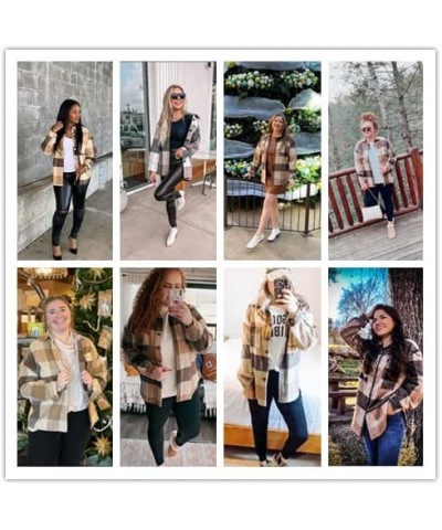 Women's Brushed Plaid Shirts Long Sleeve Flannel Lapel Button Down Cardigan Boyfriend Shacket Jacket Coats A-khaki $14.88 Blo...