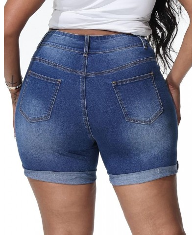 Womens Plus Size Jean Shorts High Waisted Distressed Denim Shorts Casual Ripped Fold Hem Short Jeans Royal Blue-067 $17.50 Sh...