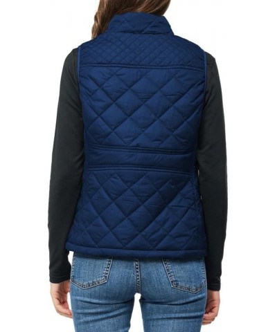 Women's Quilted Vest Lightweight Puffer Jacket with Detachable Hood Stand Collar Zip Outwear No Hood - Dark Blue $15.75 Vests