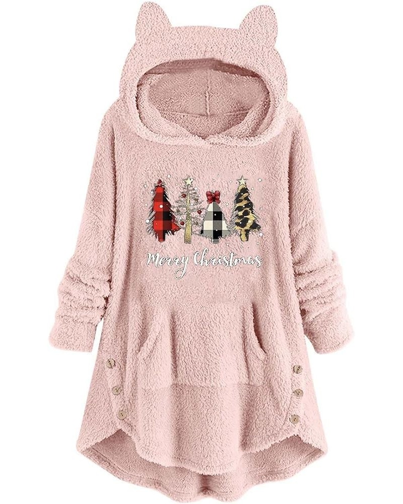 Womens Christmas Fleece Sweatshirt Cute Cat Ear Fluffy Hoodie Warm Soft Fuzzy Sweater Pullover Xmas Thermal Loungewear Tops 2...