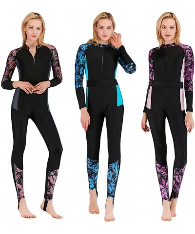 Women's One Piece Swimsuit Long Sleeve Full Body Swimwar Rash Guard with Sun Protection Purple-leaves $22.87 Swimsuits