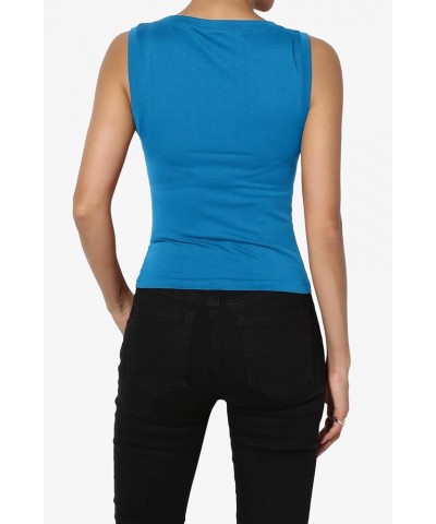 Women's Stretch Seamless Round Crew Neck Crop Tank Top Sleeveless Skinny Tee Ocean Blue $10.39 Tops