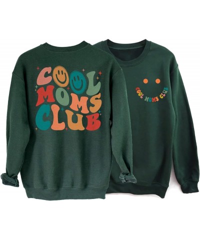 Cool Moms Club Sweatshirt - Cool Mom Club Funny Smile Sweater, Mom Sweatshirt for Women Forest Green $16.38 Activewear