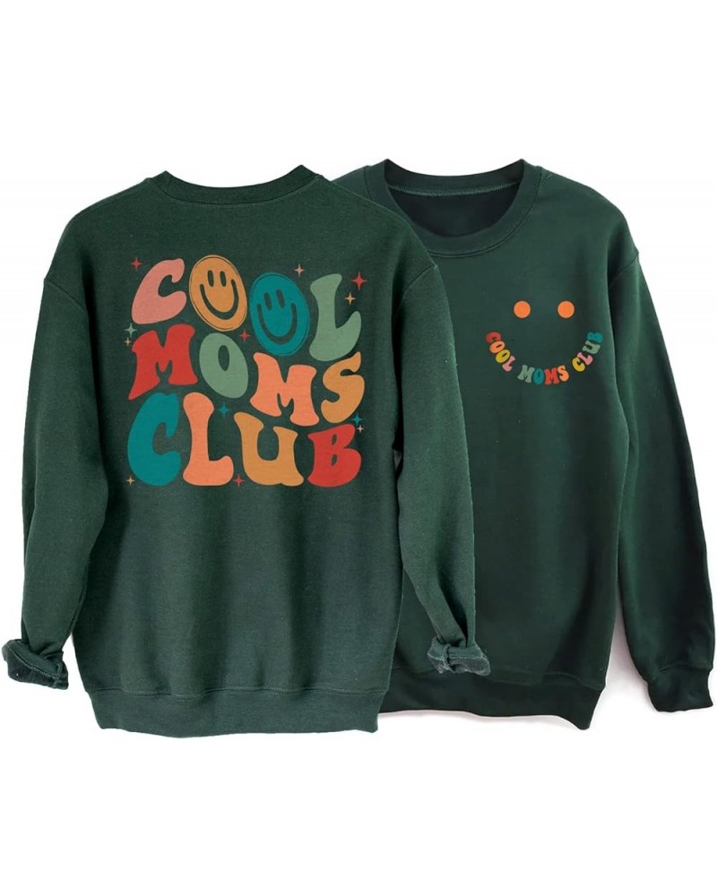 Cool Moms Club Sweatshirt - Cool Mom Club Funny Smile Sweater, Mom Sweatshirt for Women Forest Green $16.38 Activewear