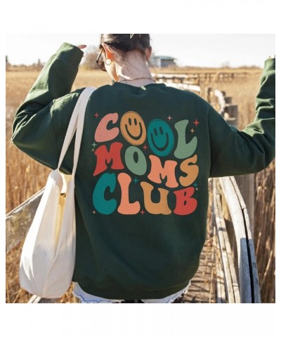 Cool Moms Club Sweatshirt - Cool Mom Club Funny Smile Sweater, Mom Sweatshirt for Women Forest Green $16.38 Activewear