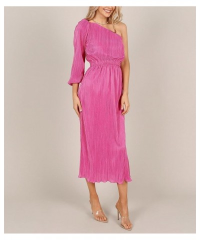 Ladies Polyester Dress Solid Color Split Waist Strapless Long Sleeves High Waist Evening Gown Rose Red $33.39 Dresses