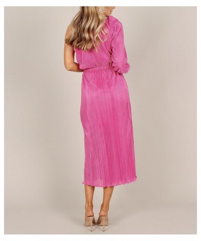 Ladies Polyester Dress Solid Color Split Waist Strapless Long Sleeves High Waist Evening Gown Rose Red $33.39 Dresses