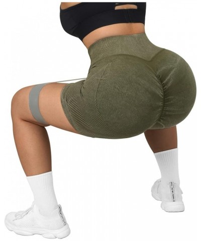 Women Seamless Booty Shorts Butt Lifting High Waisted Workout Shorts 3" Acid Wash Army Green $12.21 Activewear