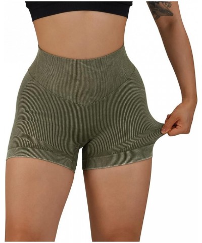 Women Seamless Booty Shorts Butt Lifting High Waisted Workout Shorts 3" Acid Wash Army Green $12.21 Activewear