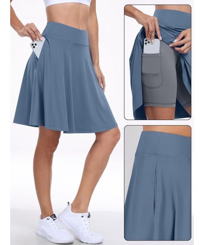 Knee Length Skorts Skirts for Women 2024 Summer High Waisted Golf Tennis Skirts Casual Travel Built-in Shorts Blue $18.35 Skirts