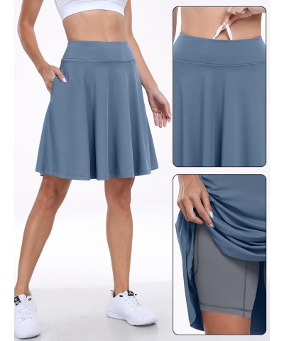 Knee Length Skorts Skirts for Women 2024 Summer High Waisted Golf Tennis Skirts Casual Travel Built-in Shorts Blue $18.35 Skirts