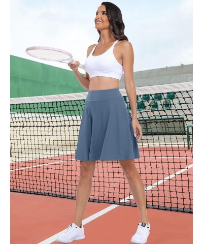 Knee Length Skorts Skirts for Women 2024 Summer High Waisted Golf Tennis Skirts Casual Travel Built-in Shorts Blue $18.35 Skirts