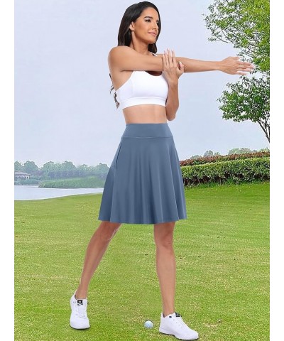 Knee Length Skorts Skirts for Women 2024 Summer High Waisted Golf Tennis Skirts Casual Travel Built-in Shorts Blue $18.35 Skirts