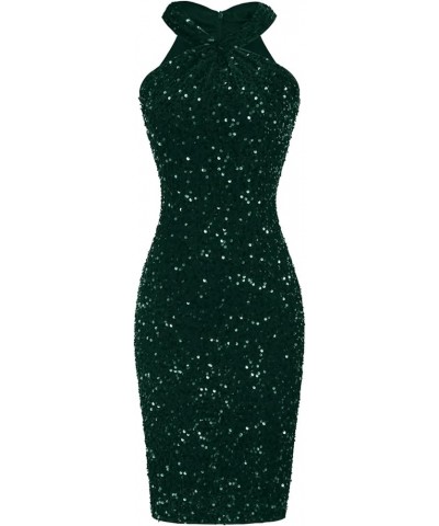 Women Sequin Dress Sleeveless Sparkly Glitter Halter Dress Bodycon Mini Club Dresses Dark Green(velvet Sequin) $26.65 Dresses