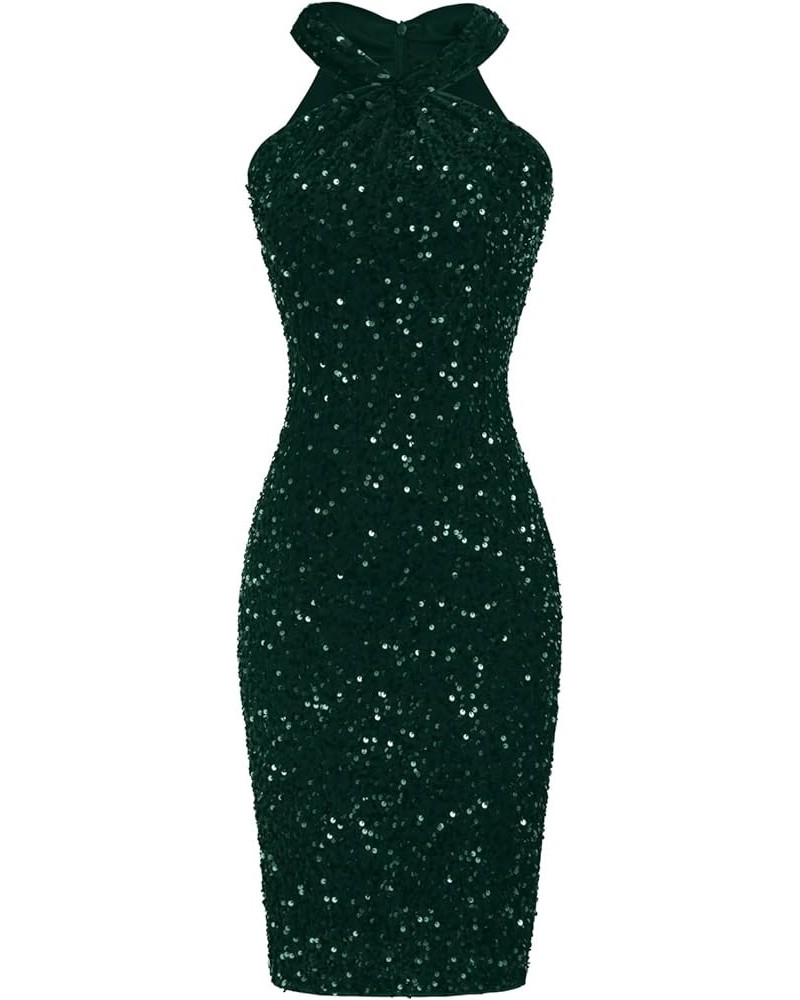 Women Sequin Dress Sleeveless Sparkly Glitter Halter Dress Bodycon Mini Club Dresses Dark Green(velvet Sequin) $26.65 Dresses