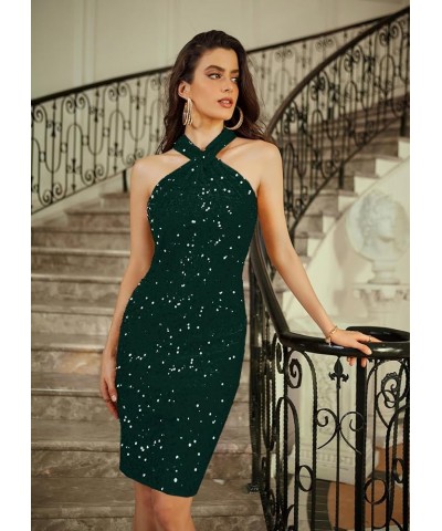 Women Sequin Dress Sleeveless Sparkly Glitter Halter Dress Bodycon Mini Club Dresses Dark Green(velvet Sequin) $26.65 Dresses