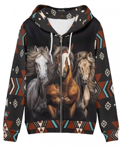 Zip Up Hoodie Women Long Sleeve Drawstring Sweatshirt Jackets Streetwear 0 Boho Horse 2 $16.27 Hoodies & Sweatshirts