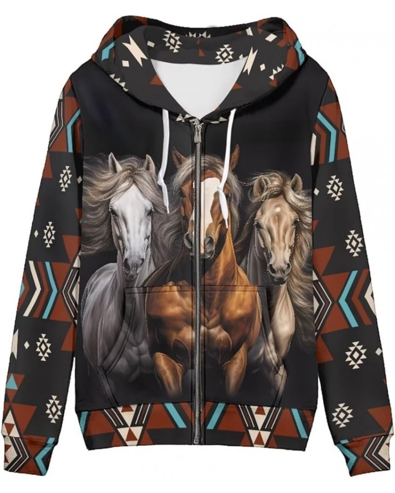 Zip Up Hoodie Women Long Sleeve Drawstring Sweatshirt Jackets Streetwear 0 Boho Horse 2 $16.27 Hoodies & Sweatshirts