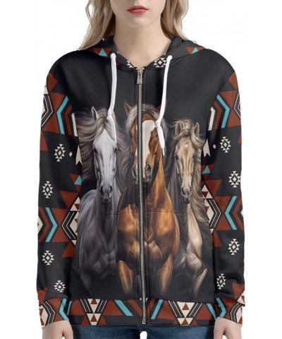 Zip Up Hoodie Women Long Sleeve Drawstring Sweatshirt Jackets Streetwear 0 Boho Horse 2 $16.27 Hoodies & Sweatshirts