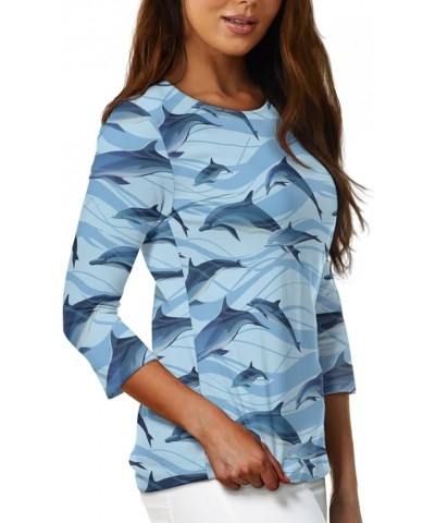 3 Quarter Sleeve Shirts Women Plus Size Tops for Early Fall Spring Stylish Dolphin $12.88 Blouses