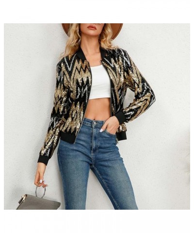 Women's Sequin Jackets Glitter Sparkly Open Front Blazer Jacket Casual Long Sleeve Cardigan Coats with Pockets D05-gold $19.7...