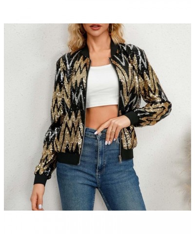 Women's Sequin Jackets Glitter Sparkly Open Front Blazer Jacket Casual Long Sleeve Cardigan Coats with Pockets D05-gold $19.7...