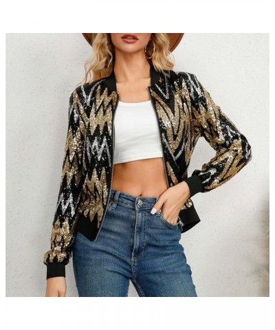 Women's Sequin Jackets Glitter Sparkly Open Front Blazer Jacket Casual Long Sleeve Cardigan Coats with Pockets D05-gold $19.7...