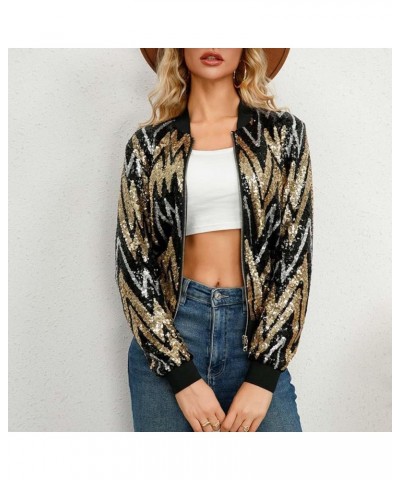 Women's Sequin Jackets Glitter Sparkly Open Front Blazer Jacket Casual Long Sleeve Cardigan Coats with Pockets D05-gold $19.7...