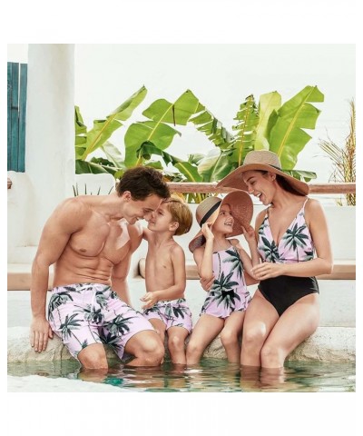 Mommy and Me Swimsuits One Piece Family Matching Swimwear Coconut Tree Printed Deep V Neck Bathing Suits Men Pink Coconut Tre...